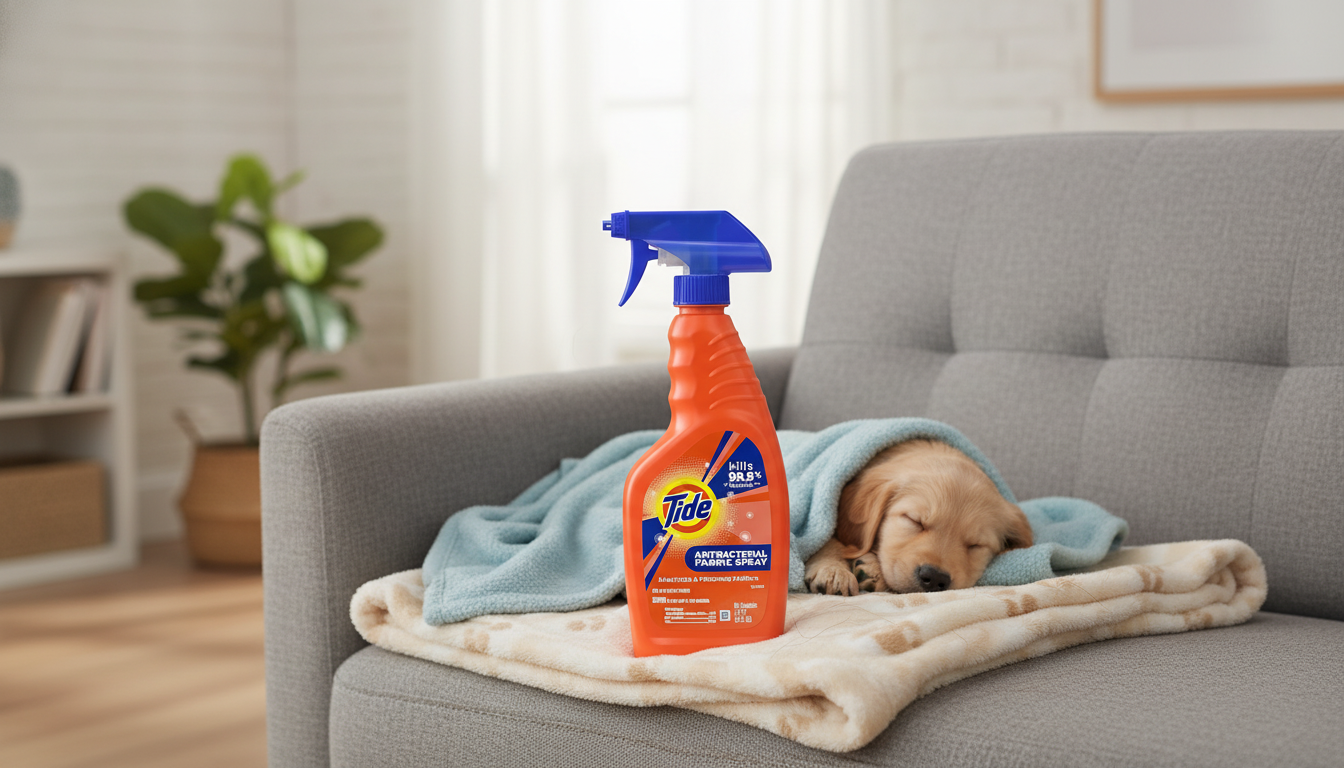 Tide Antibacterial Fabric Spray in action