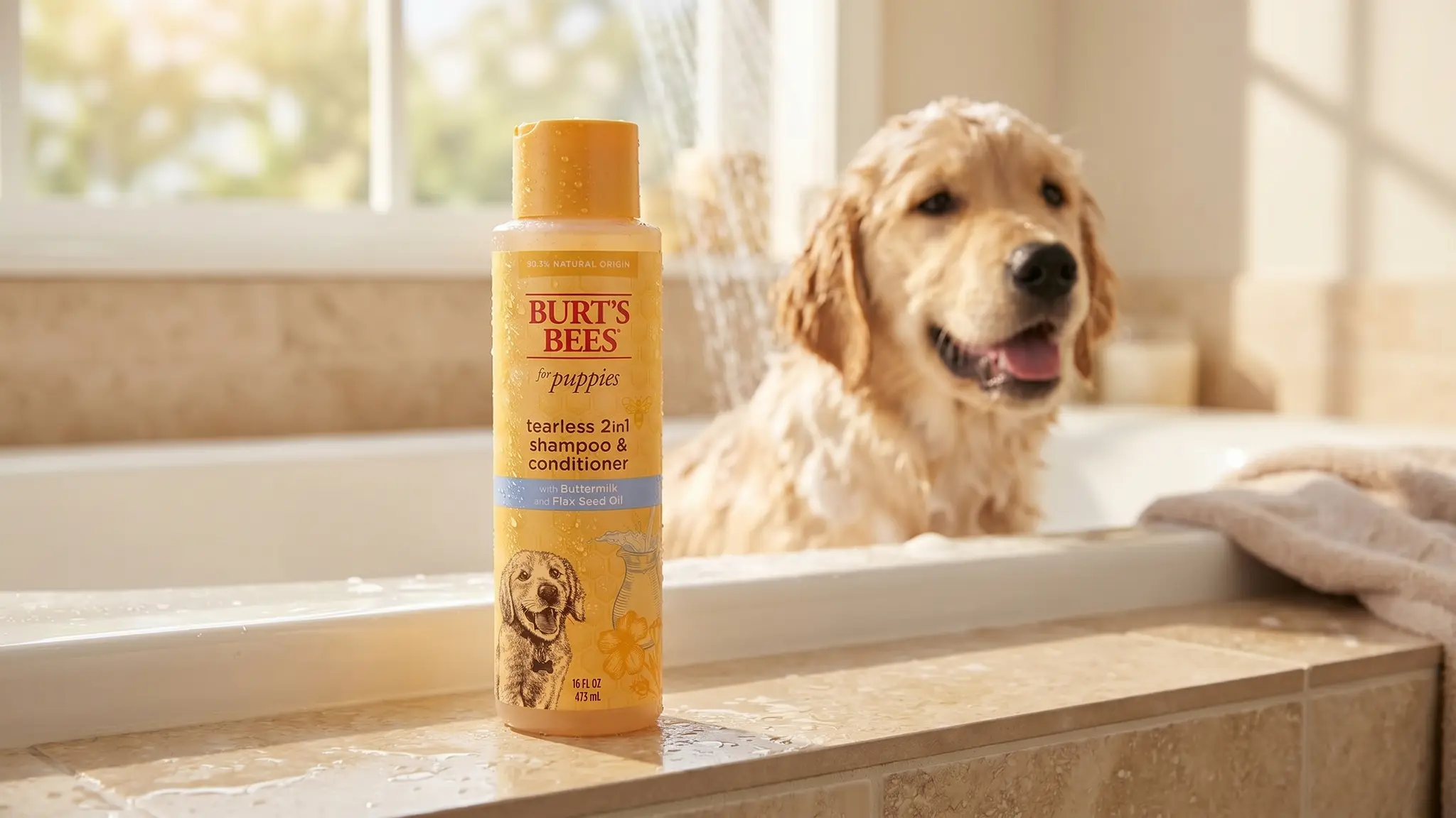 Burt's Bees Puppy Shampoo in action
