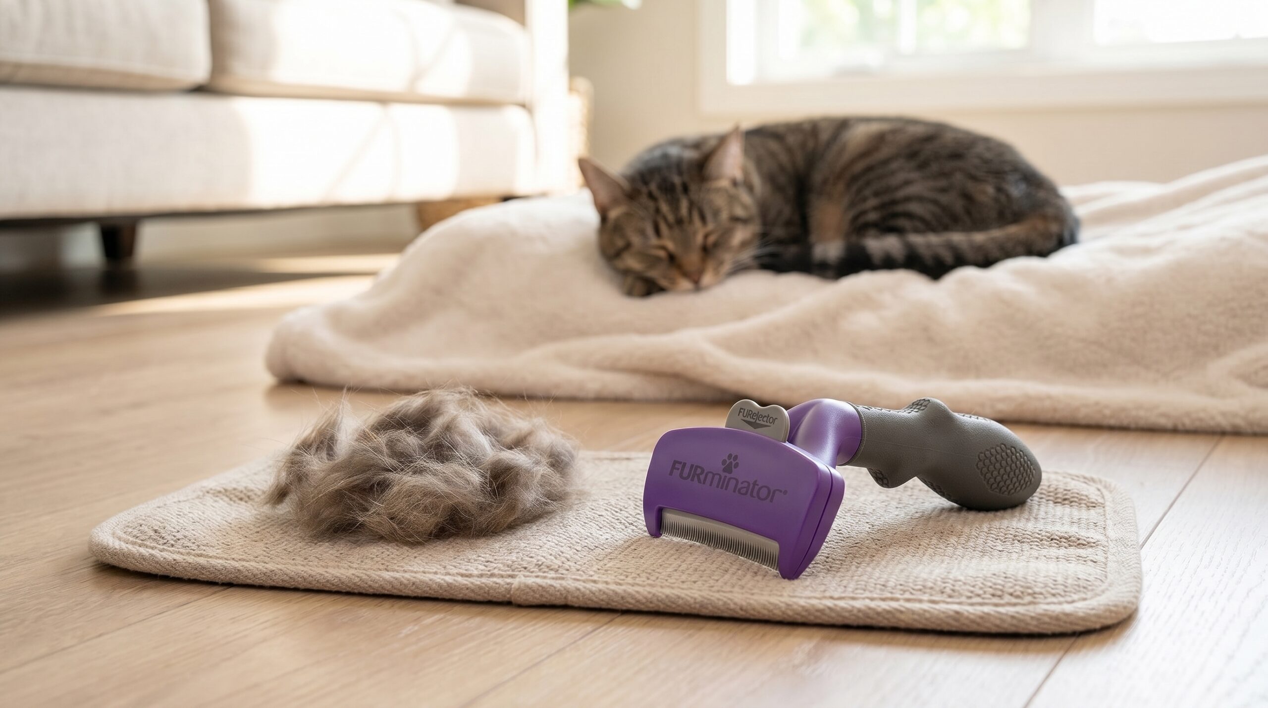 FURminator Cat deShedding Tool in action