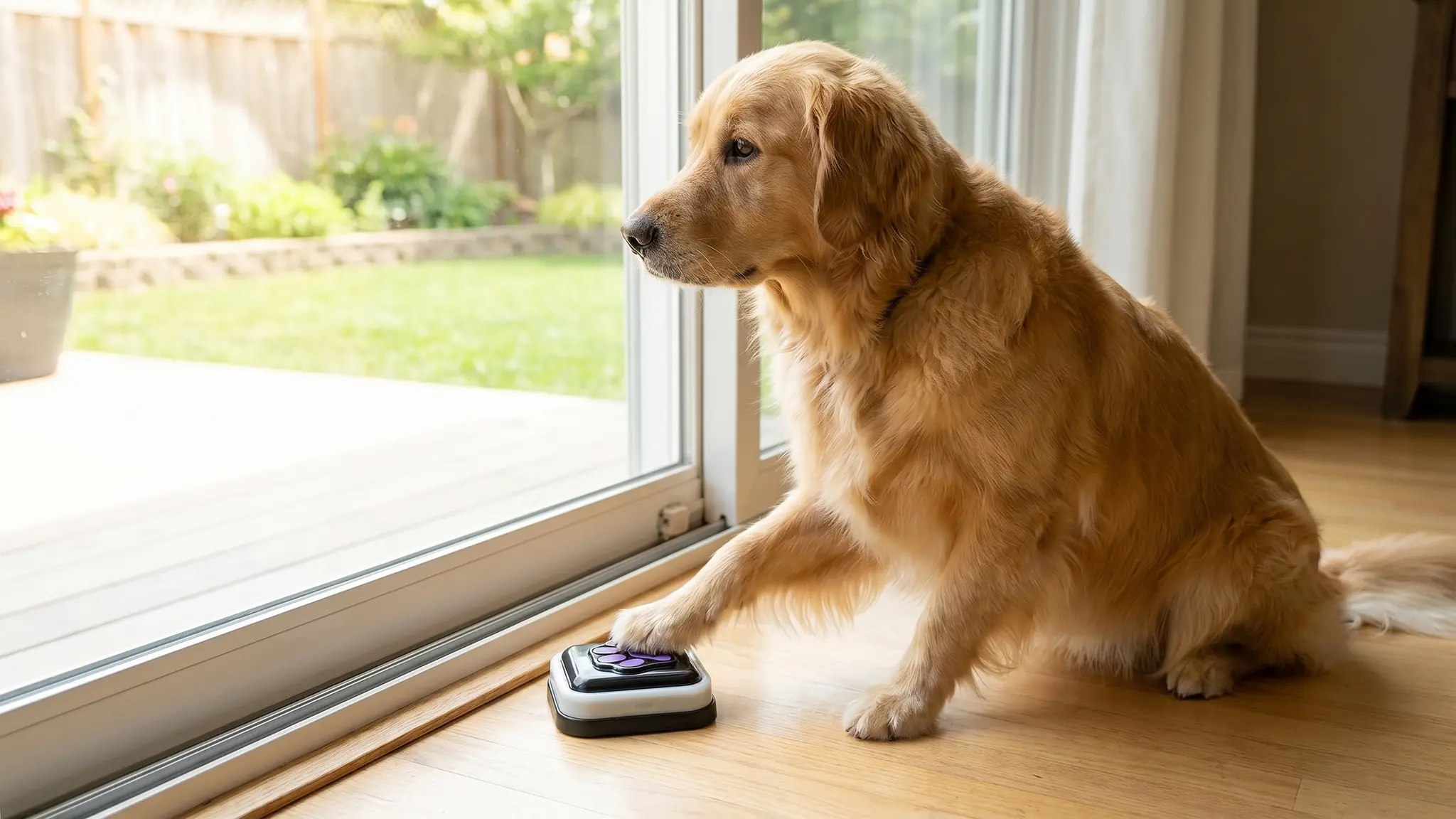 Hunger For Words Pet Doorbell in action
