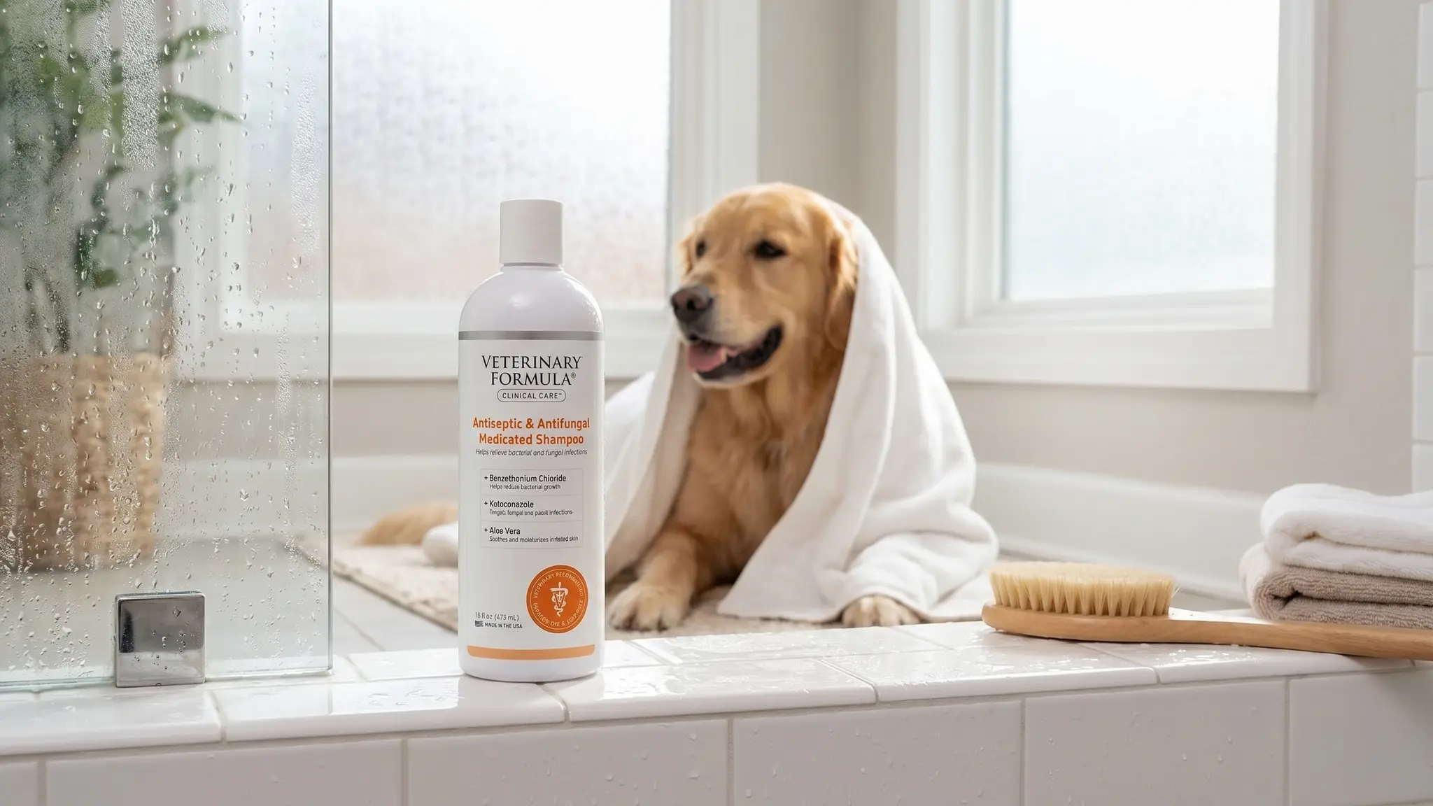 Veterinary Formula Medicated Shampoo in action