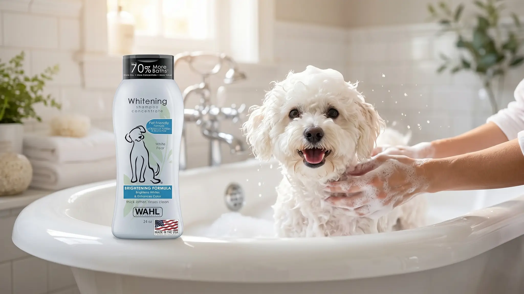 Wahl Whitening Dog Shampoo in action