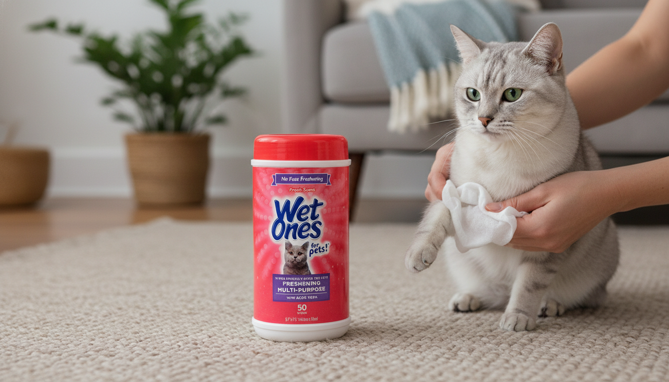 Wet Ones Cat Wipes in action