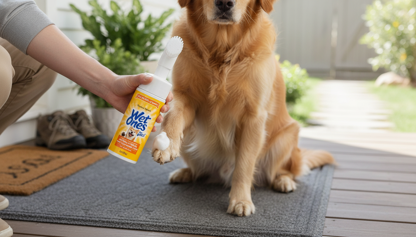 Wet Ones Dog Paw Cleaner in action