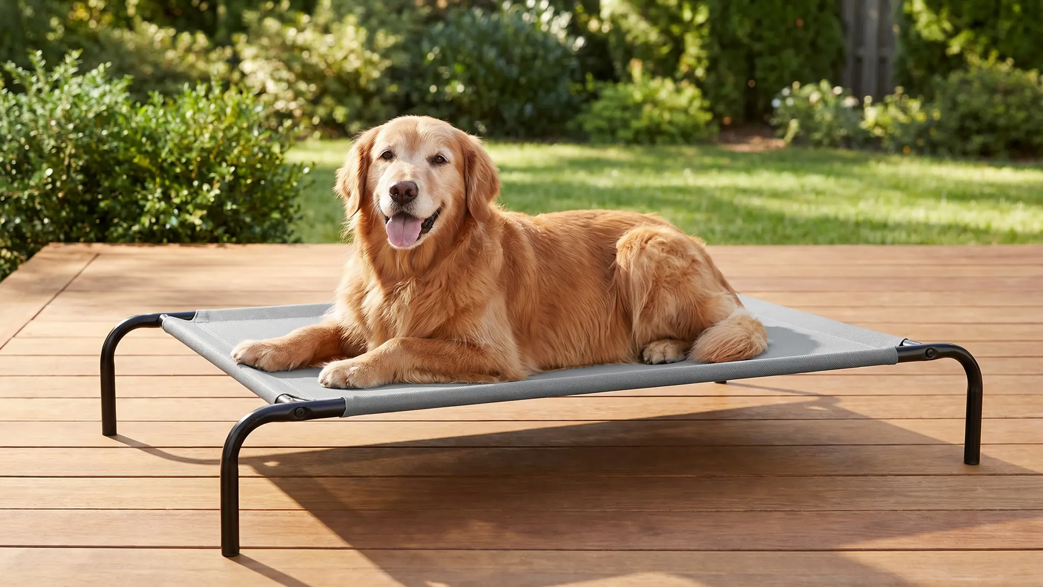 Amazon Basics Elevated Dog Bed in action