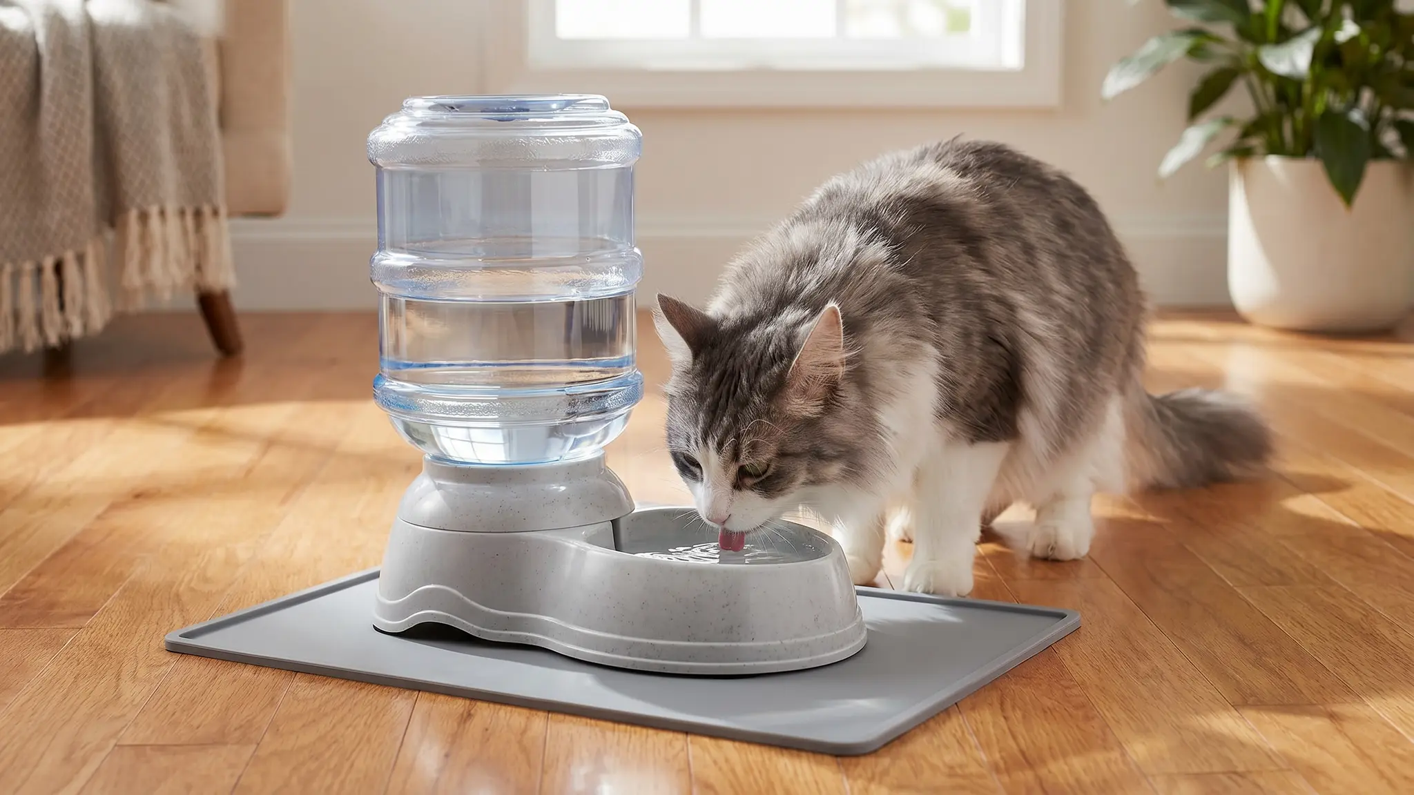 Amazon Basics Pet Water Dispenser in action
