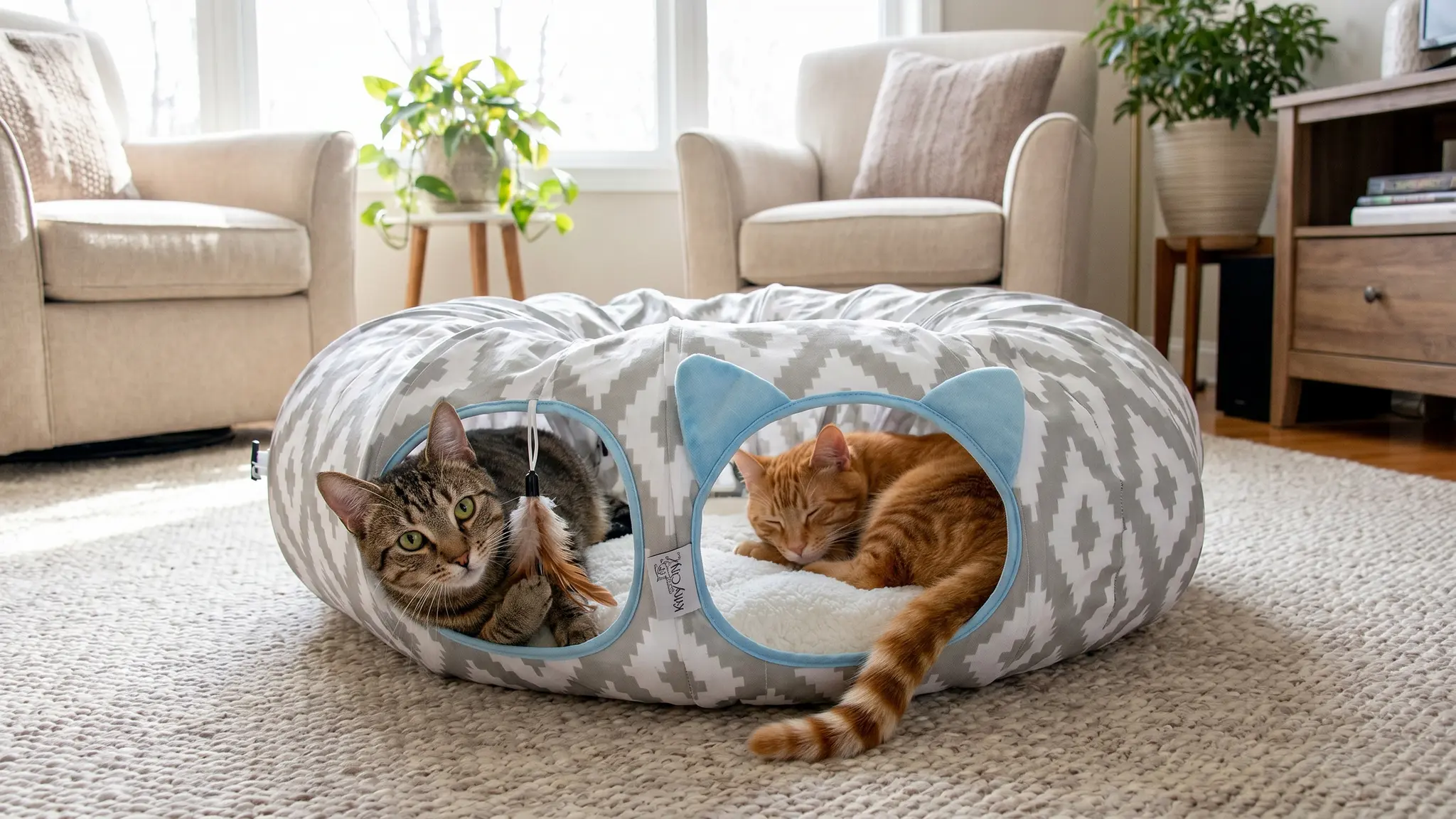 Kitty City Cat Tunnel Bed in action