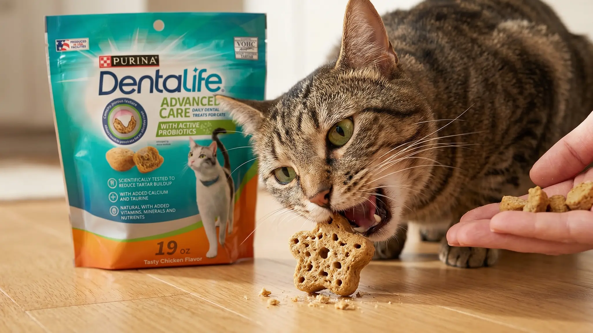 Purina DentaLife Cat Treats Review 2026: Pros and Cons 2 Purina DentaLife Cat Treats in action