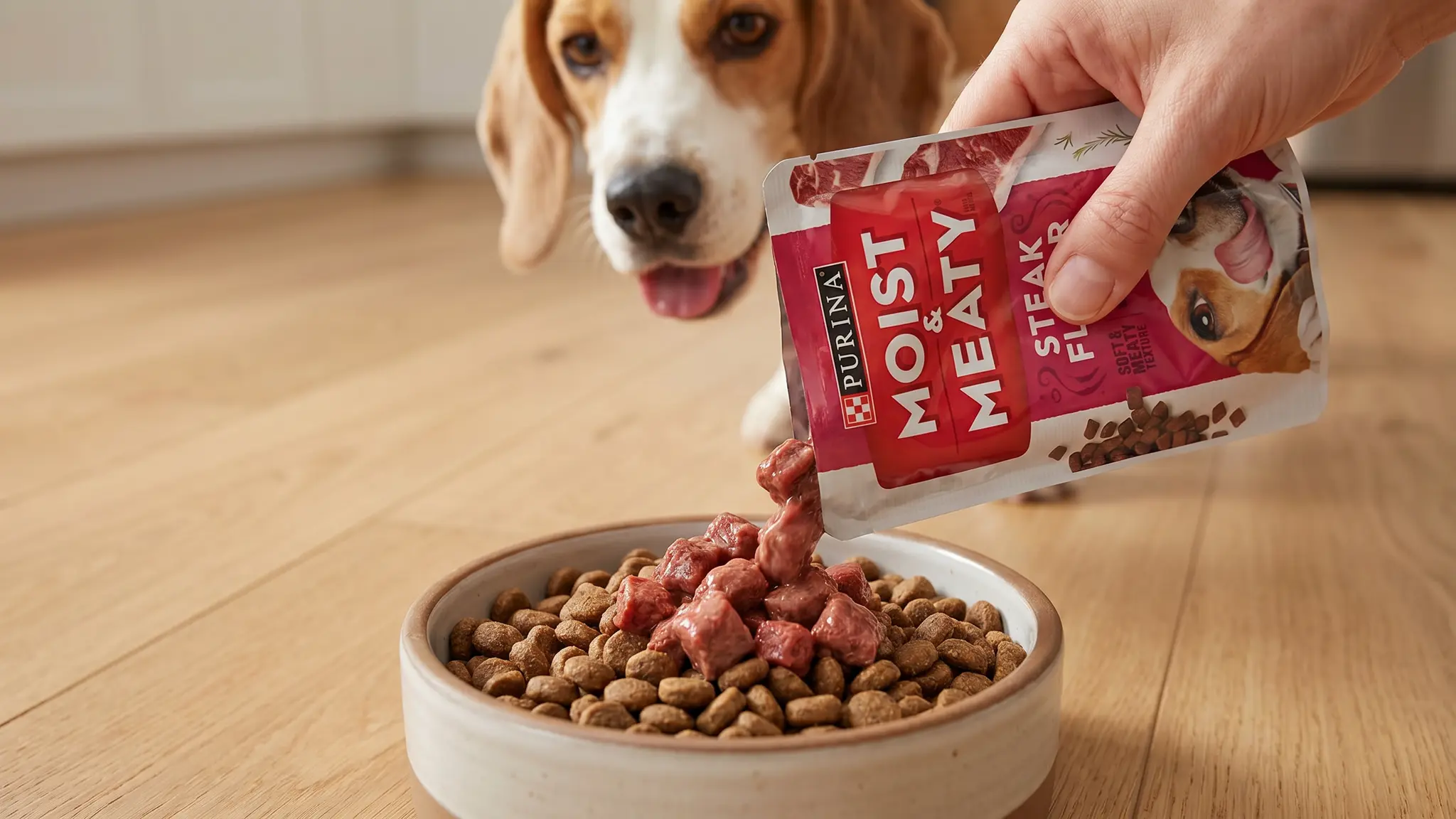 Purina Moist and Meaty Dog Food in action