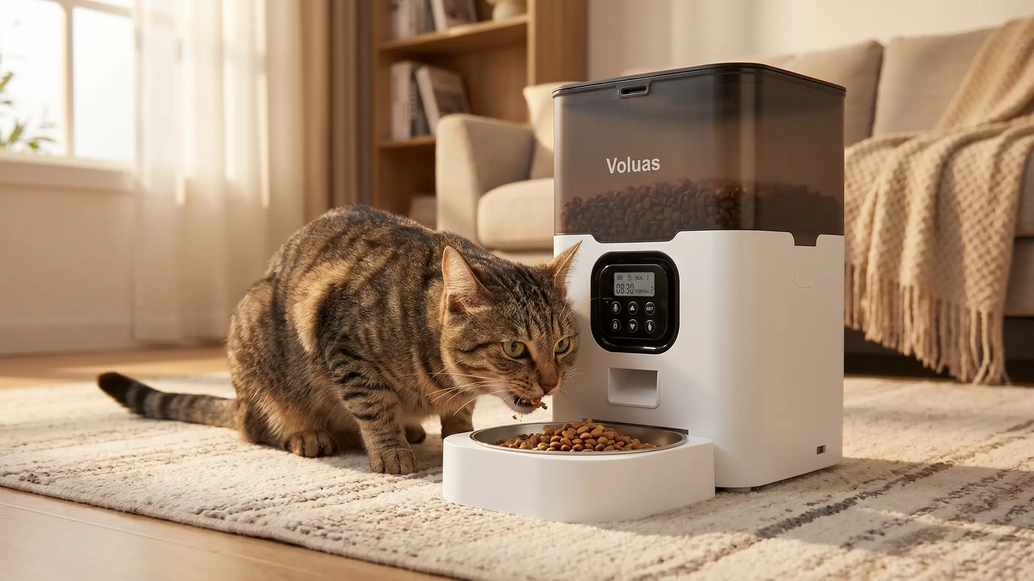 Voluas Automatic Cat Feeder Review 2026: Is It Worth It? 2 Voluas Automatic Cat Feeder in action