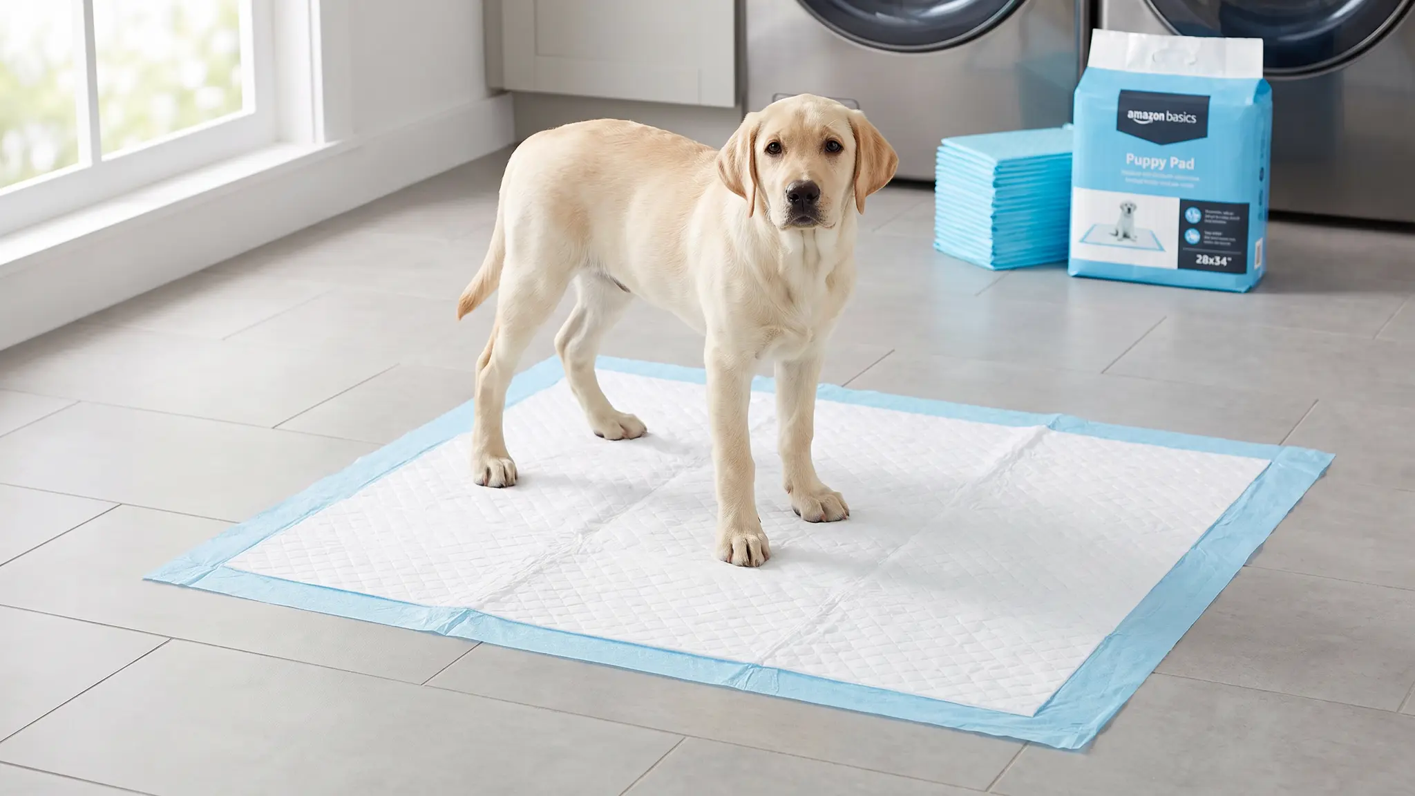 Amazon Basics X-Large Heavy Duty Absorbent Puppy Potty Pads, Leak-Proof, Quick-Dry, Super in use