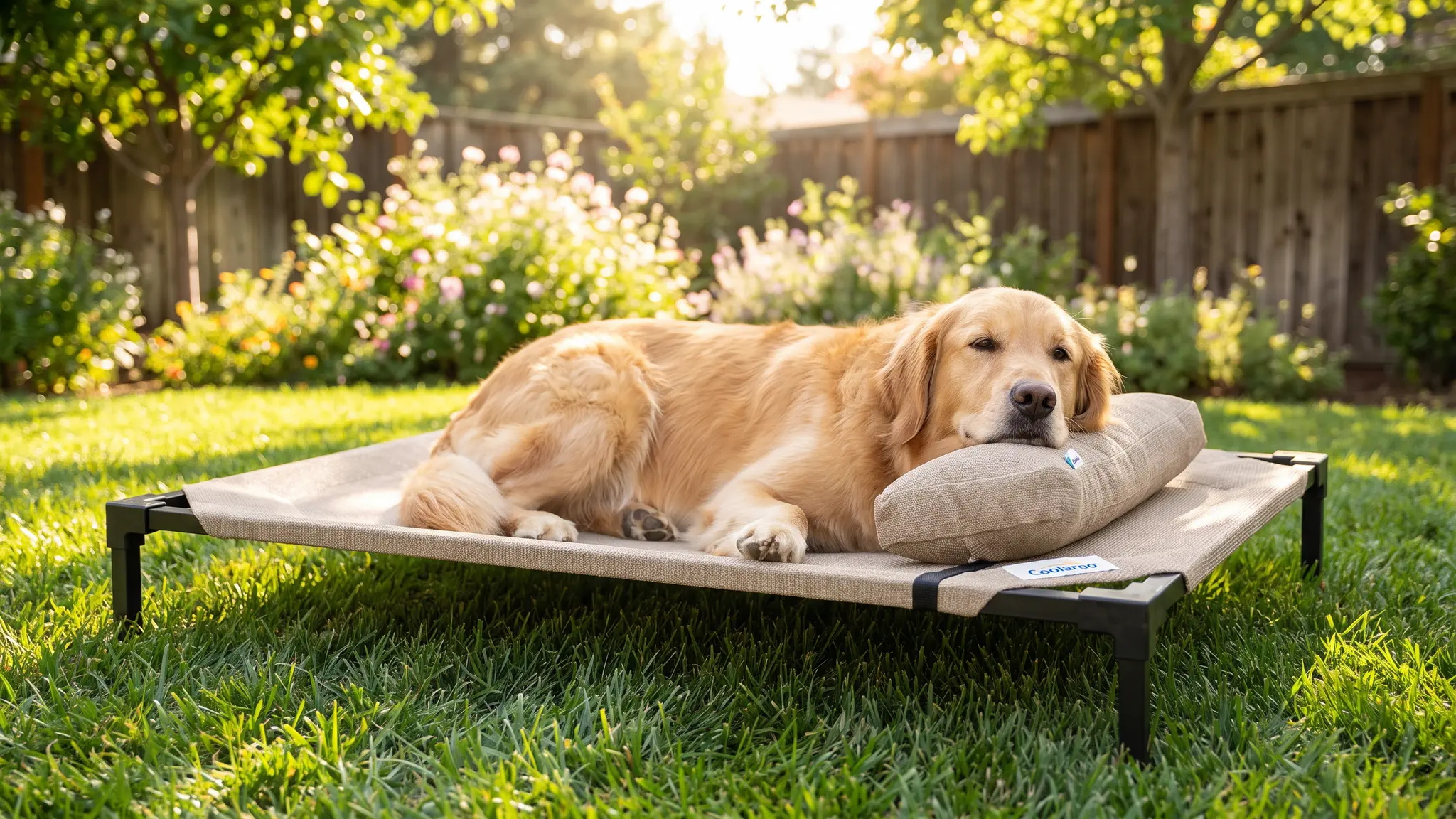 Coolaroo Pro Elevated Dog Bed with HeatShield Fabric – Advanced Cooling Raised Cot for Med in use
