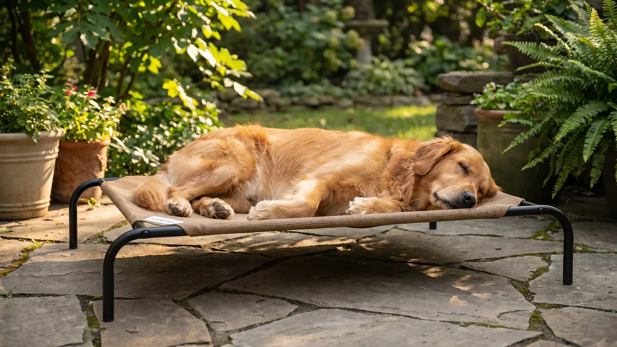 Coolaroo Original Elevated Dog Bed - Breathable Off-The-Ground Pet Bed with Cooling Fabric in use