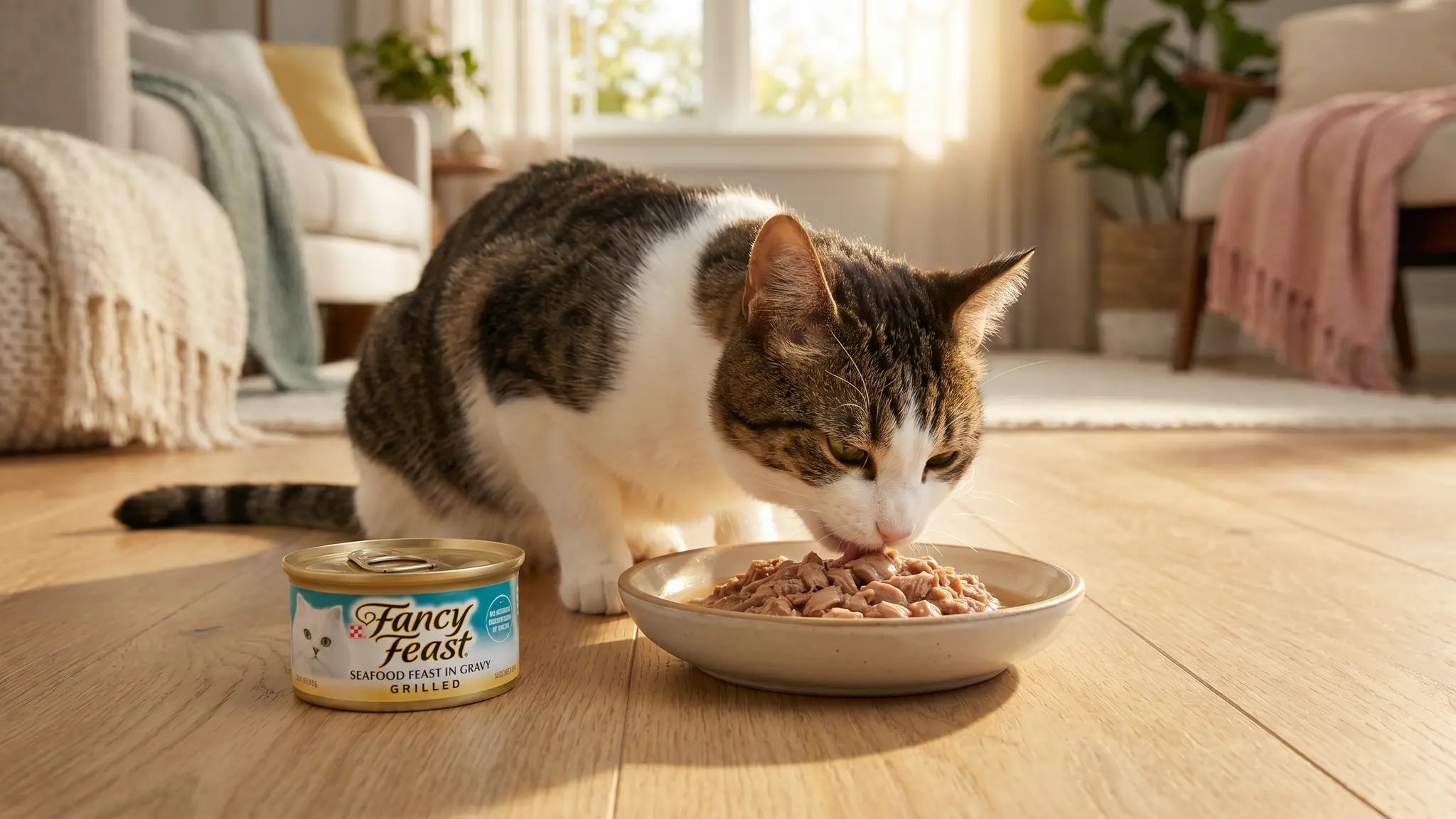 Purina Fancy Feast Grilled Wet Cat Food Seafood Collection in Wet Cat Food Variety Pack - in use