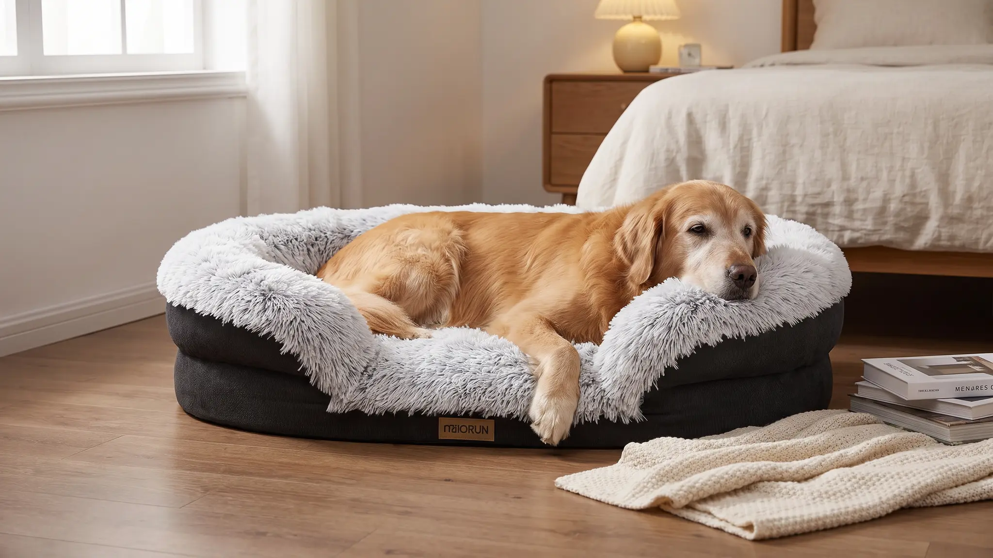Fluffy Orthopedic Dog Beds Large Sized Dog, 43" Bolster Sofa Bed | Soft plush faux fur,low in use