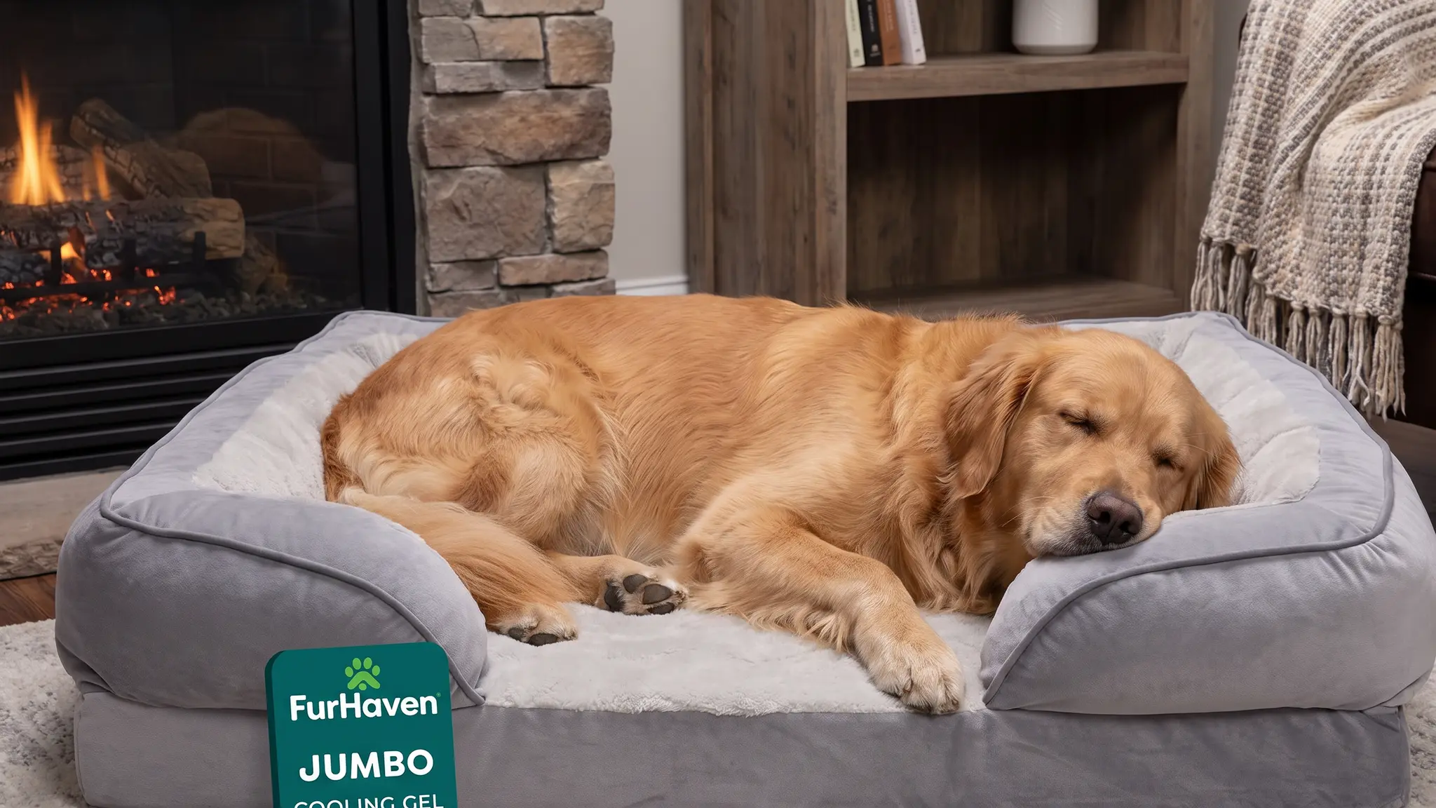 FurHaven Cooling Gel Dog Bed for Large Dogs, Perfect Comfort Sofa Bed with Cool Gel-Top Fo in use