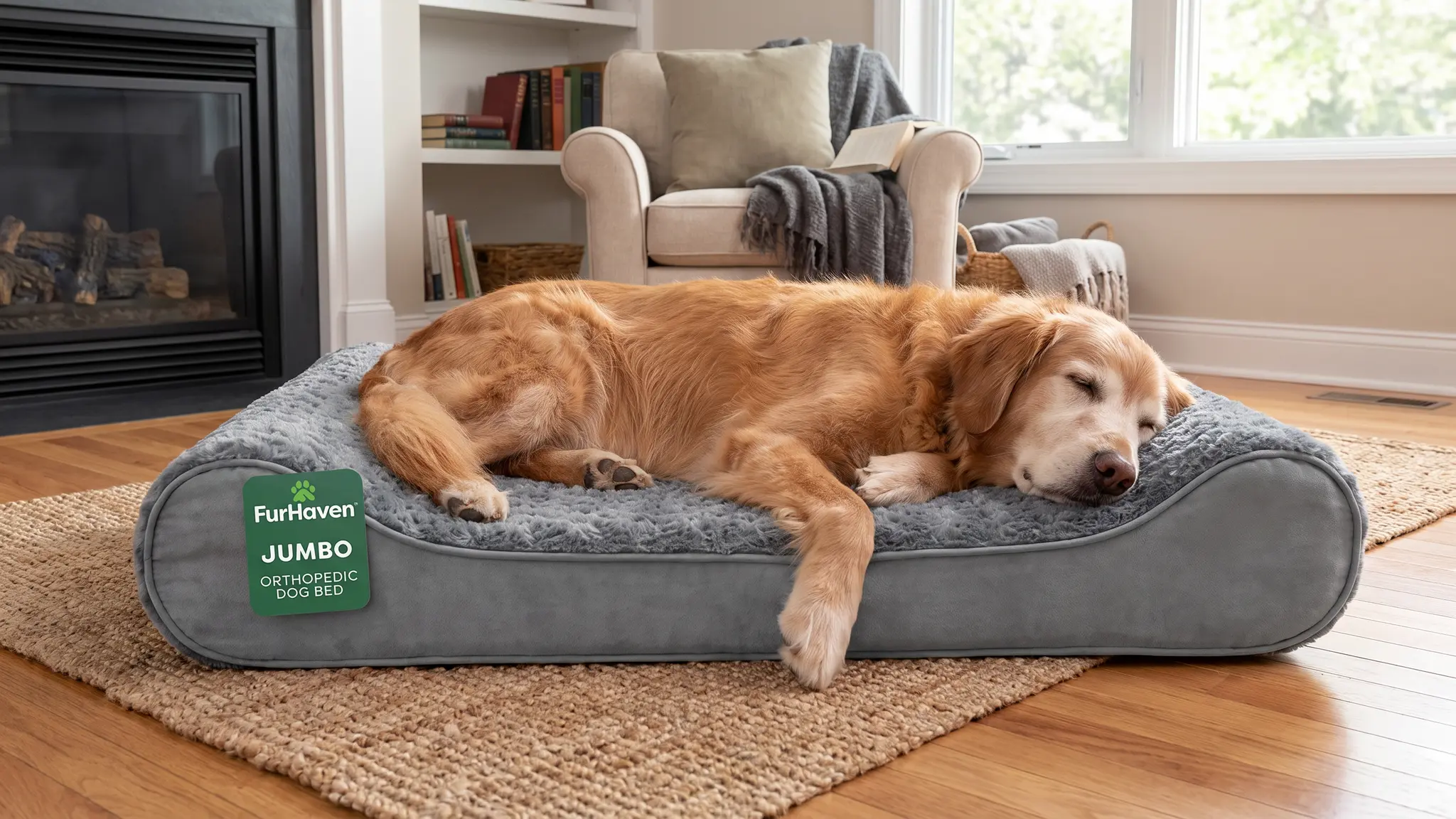 FurHaven Orthopedic Dog Bed for Large Dogs, Luxe Lounger Contour Mattress with Solid Ortho in use