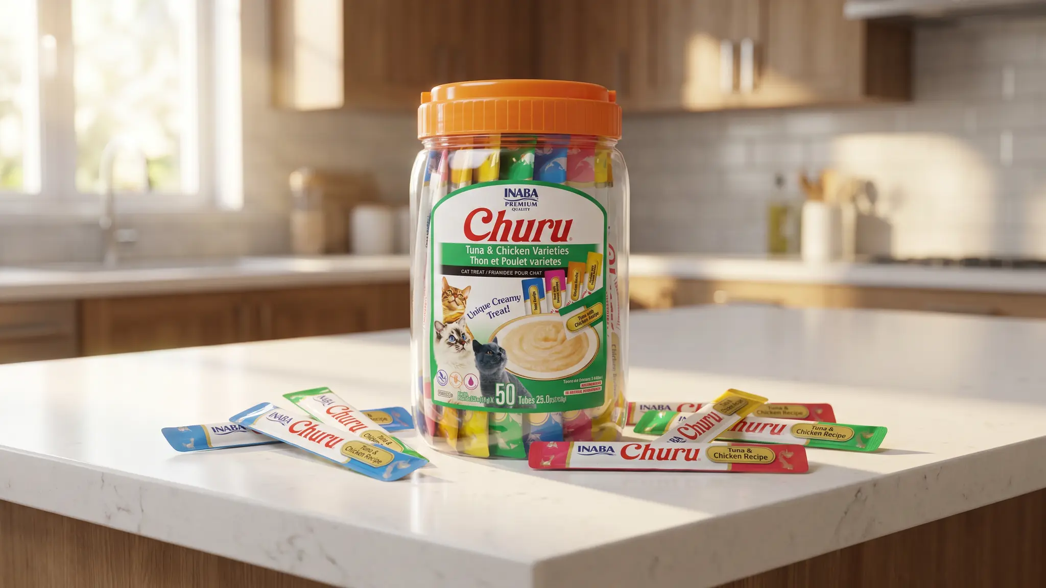 INABA Churu Cat Treats, Lickable, Squeezable Creamy Purée Cat Treat with Green Tea Extract product view