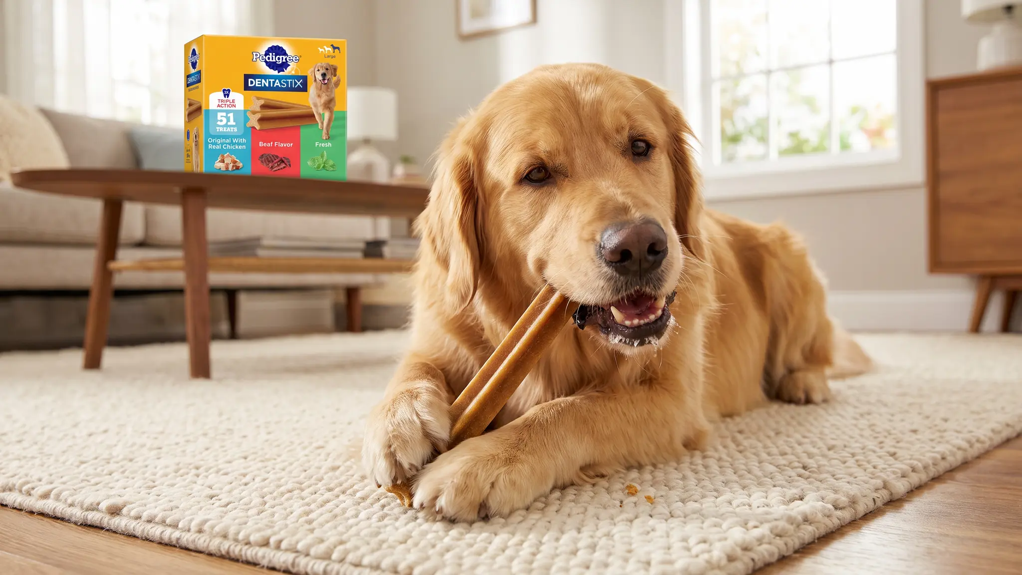 Pedigree Dentastix Large Breed Dog Dental Treats, Variety, 51 Count | Original, Beef & Fre in use