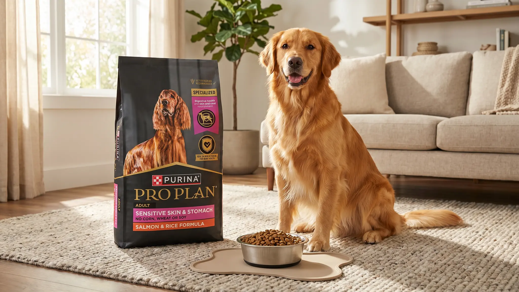 Purina Pro Plan Sensitive Skin and Stomach Dog Food Dry, Adult Salmon & Rice Formula, Dige in use
