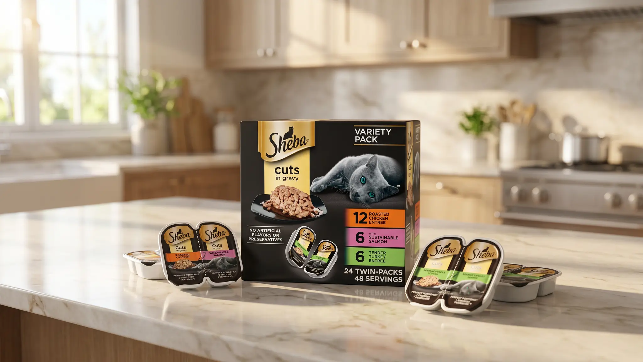 Sheba Perfect Portions Wet Cat Food Cuts in Gravy, Cat Food Wet Recipe, Roasted Chicken En product view