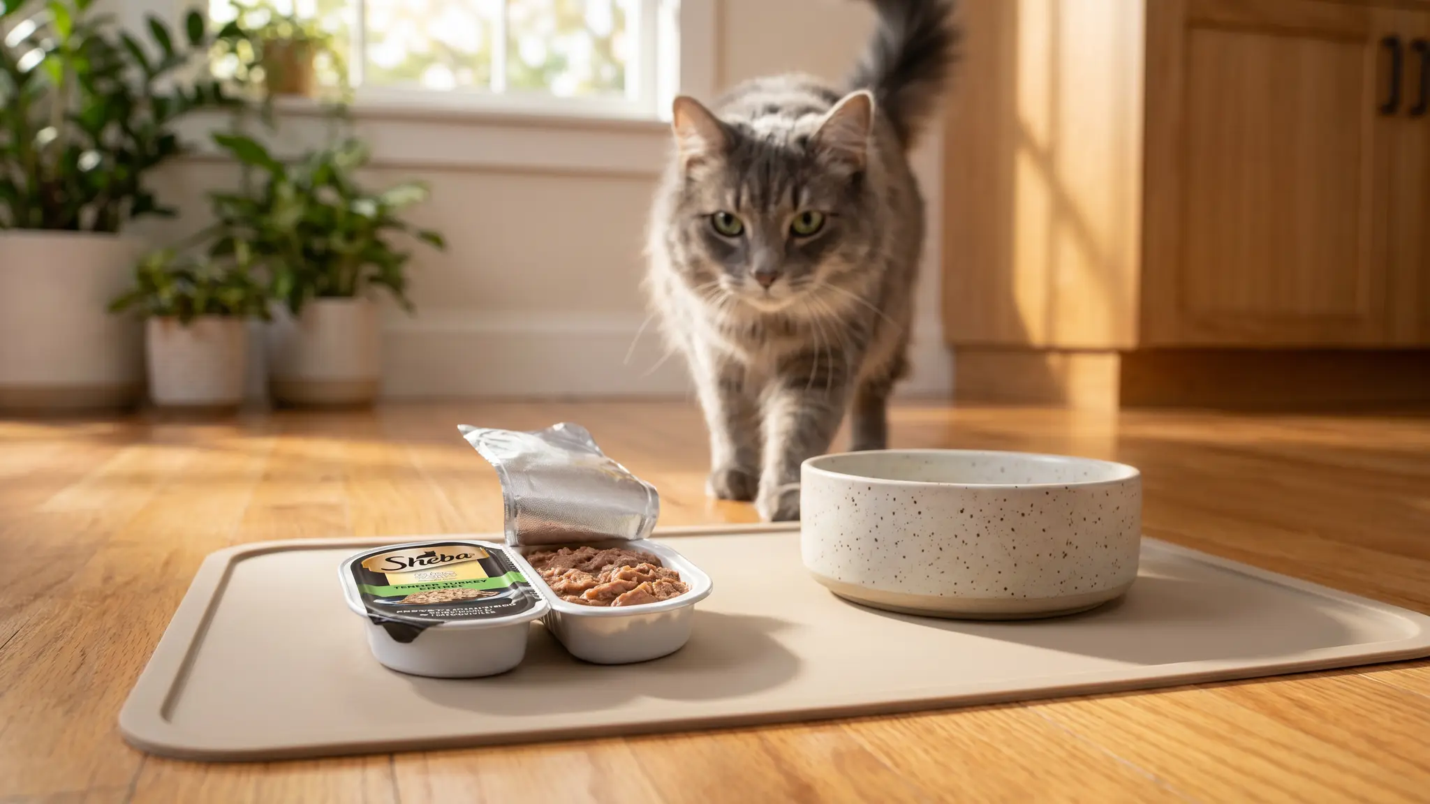 Sheba Perfect Portions Wet Cat Food Cuts in Gravy, Cat Food Wet Recipe, Roasted Chicken En in use