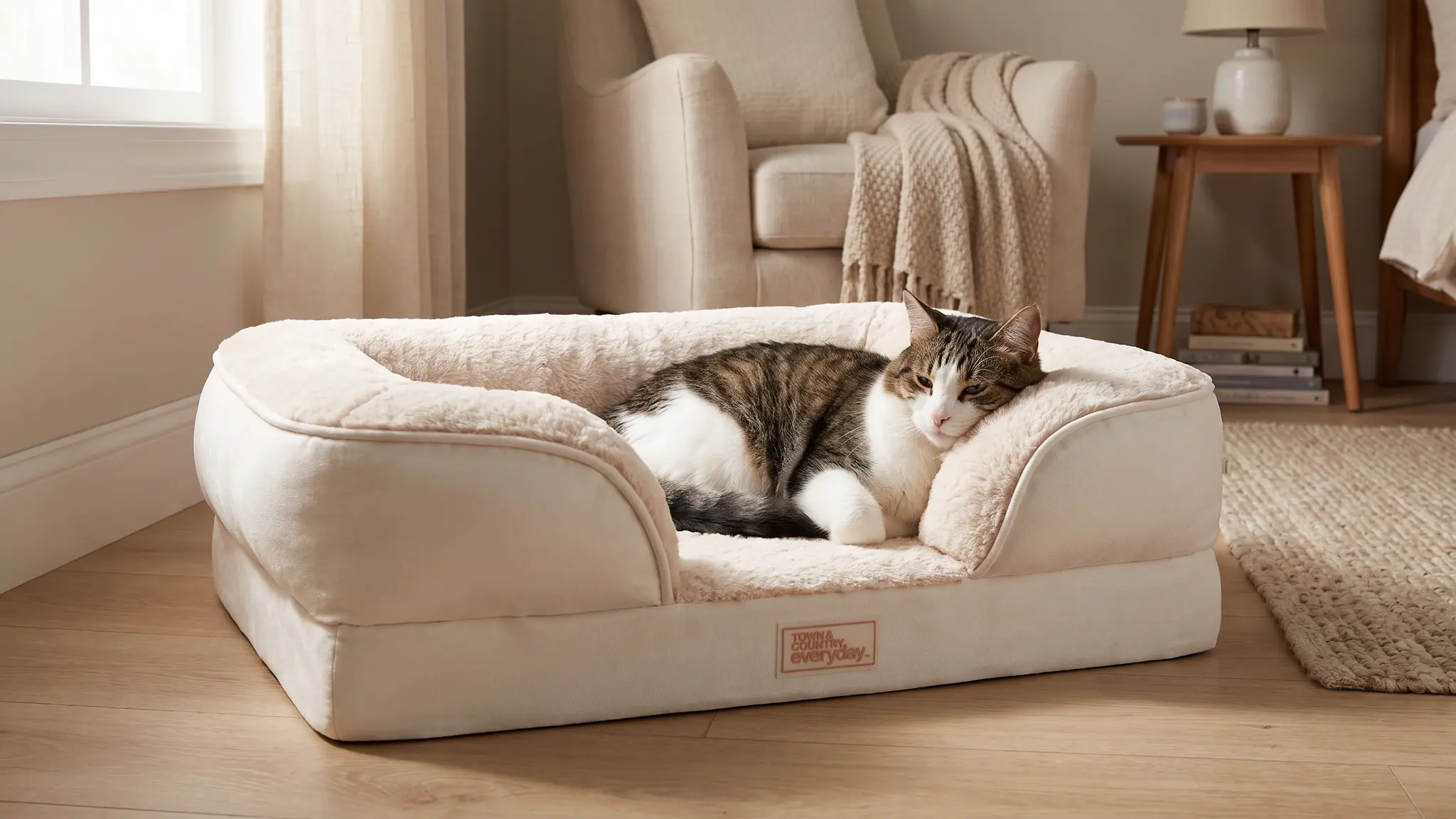 Town & Country Everyday CuddleTown Comfy Solid Bolster Sofa Pet Bed, Supportive & Calming in use
