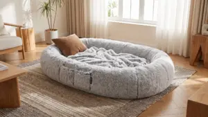 WROS Human Dog Bed - 71"x45"x12" Fits You & Pets, Washable Faux Fur, Orthopedic, Plump Pil product view