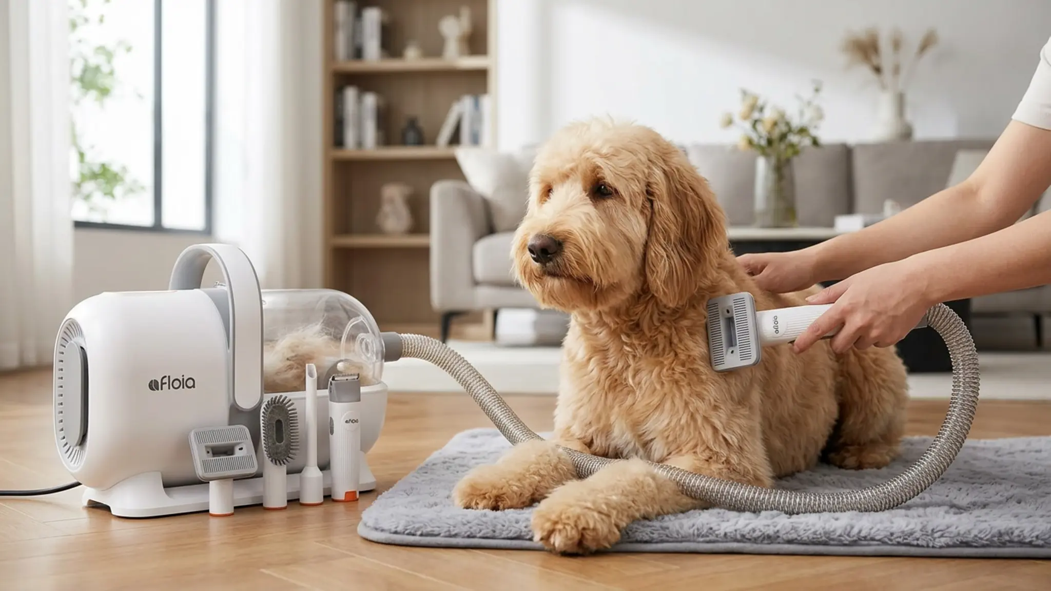 Afloia 6-in-1 Dog Grooming Vacuum Kit, Pet Clipper & Nail Grinder, White | All-in-one groo in use