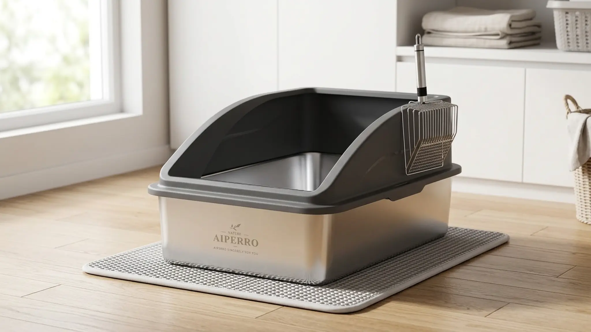 AIPERRO Stainless Steel Litter Box | XL Metal Cat Litter Boxs with Lid | Enclosed High Sid product view
