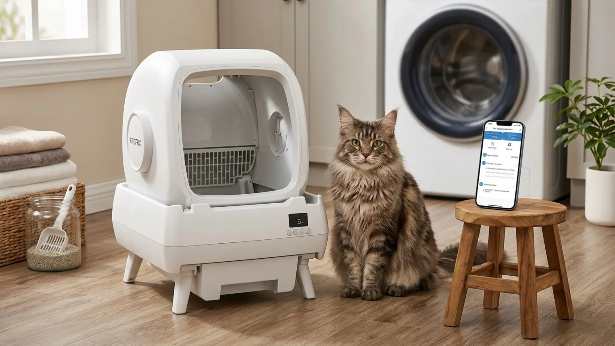 Automatic Cat Litter Box Self Cleaning - App Control, Cat Toilet Records, Suitable for Big in use