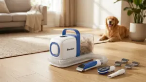 Buenkee Dog Grooming Vacuum Kit, 15000Pa Clipper, Shedding Brush, 2L, White | Brush, trim product view
