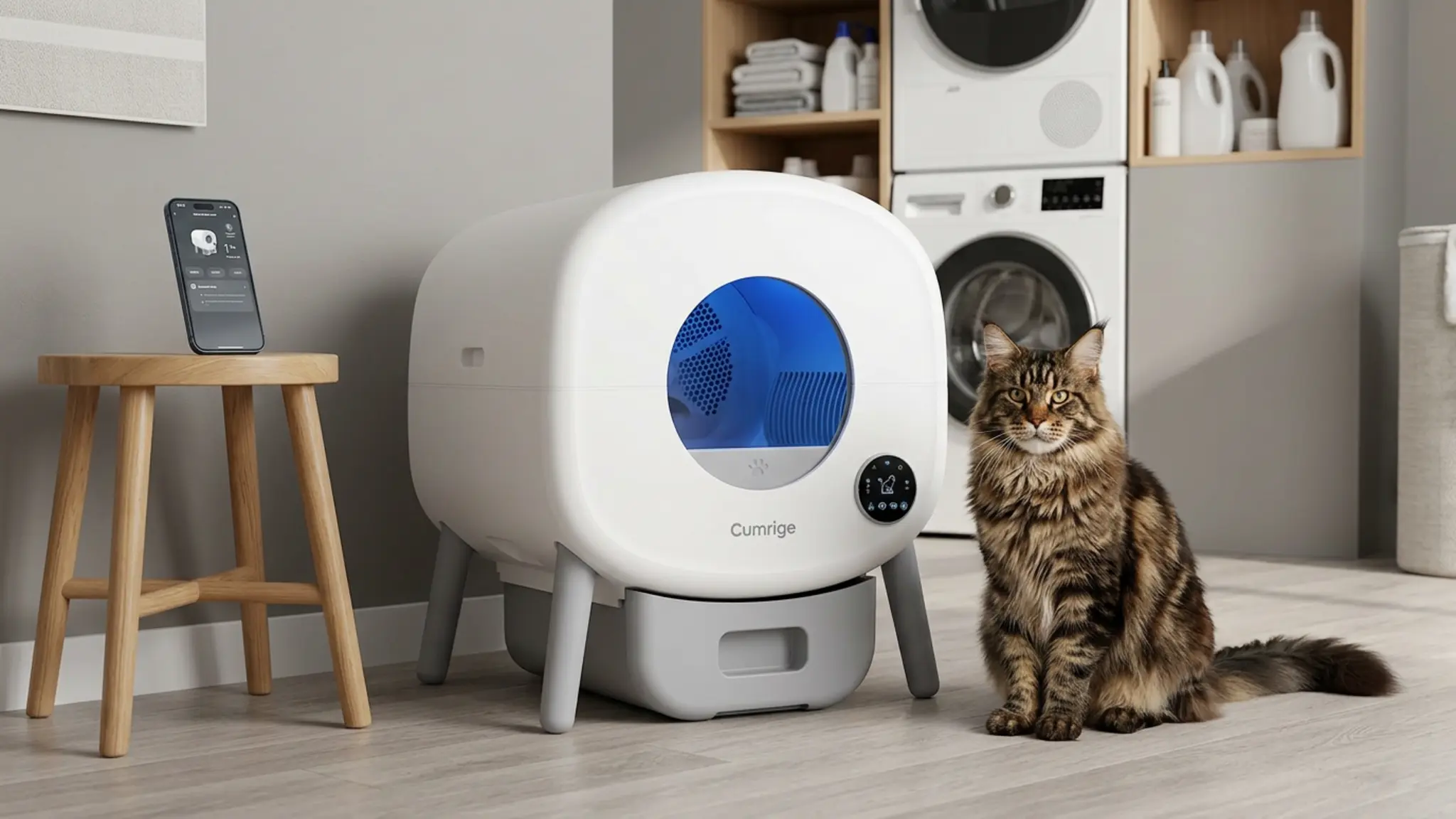 Cumrige Automatic Litter Box,Safety Sensors,App Control,95L Large Capacity | Detachable wa in use