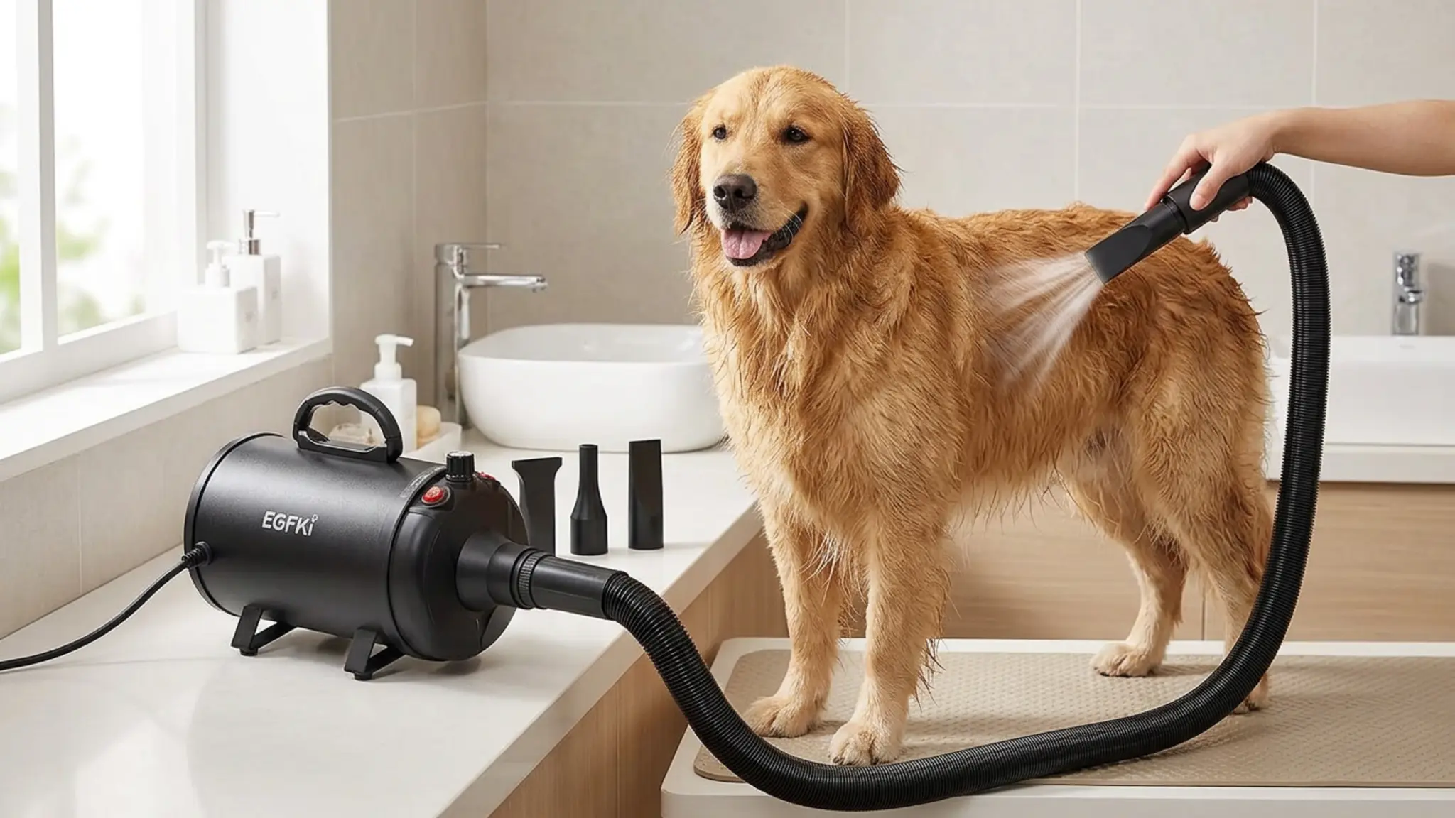 EGFKI Dog Hair Dryer Review 2026: Grooming Blower Verdict 2 EGFKI Dog Hair Dryer in action