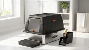 XL Enclosed Stainless Steel Litter Box with Lid | covered, High Sided, Rustproof & Leak Pr product view