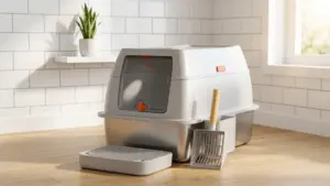 XL Enclosed Stainless Steel Litter Box with Lid, Light Gray | covered, High Sided, Rustpro product view