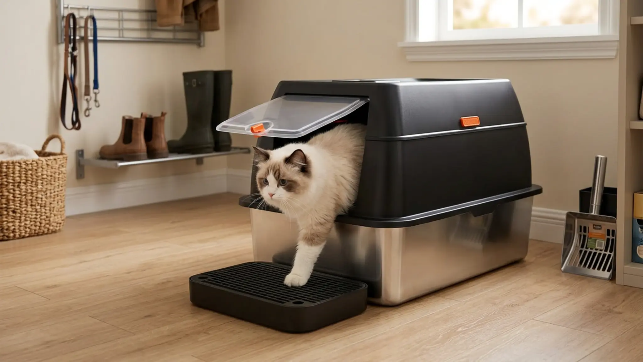 Enclosed Stainless Steel Litter Box Review 2026: Pros and Cons 2 Enclosed Stainless Steel Litter Box in action