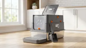 FURTIME Stainless Steel Litter Box with Lid, Enclosed Metal Cat Litter Box | XL Extra Larg product view