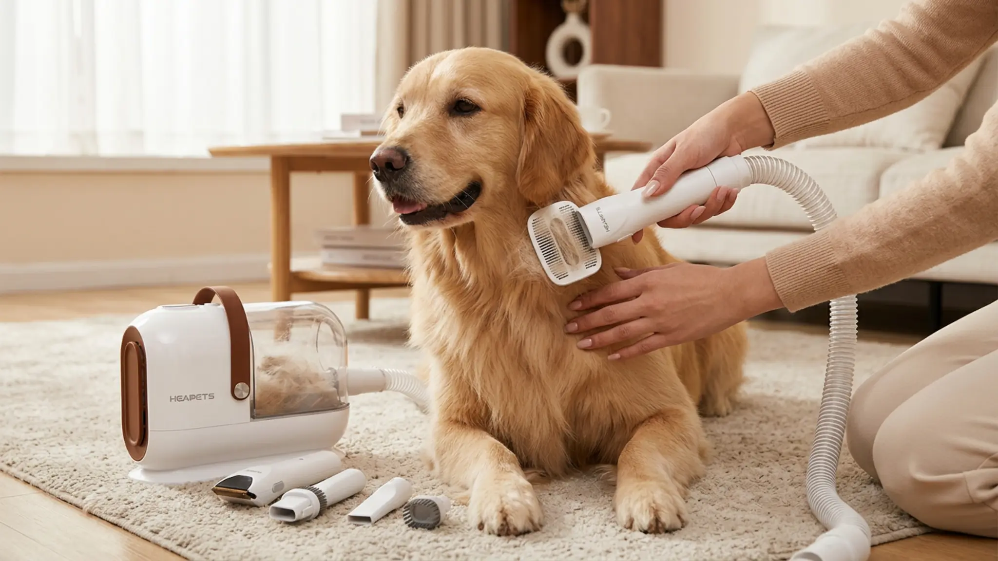 HEAPETS Dog Grooming Vacuum Review 2026: Pros and Cons 2 HEAPETS Dog Grooming Vacuum in action