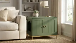 Homhedy 28.3" L Cat Litter Box Enclosure with Metal Frame, Green and Gold product view