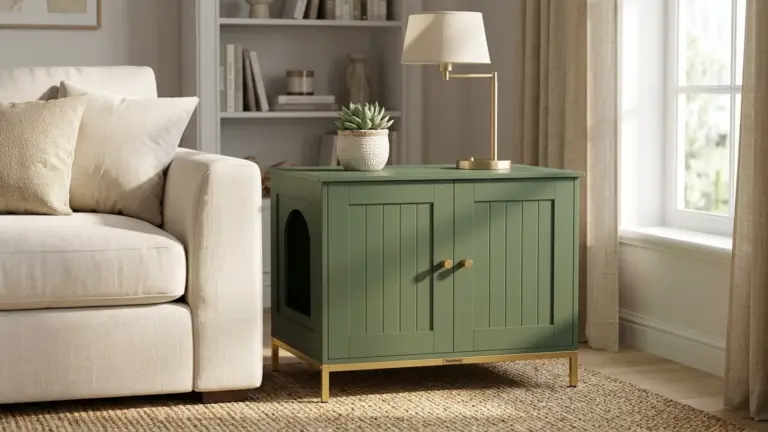 Homhedy 28.3" L Cat Litter Box Enclosure with Metal Frame, Green and Gold product view