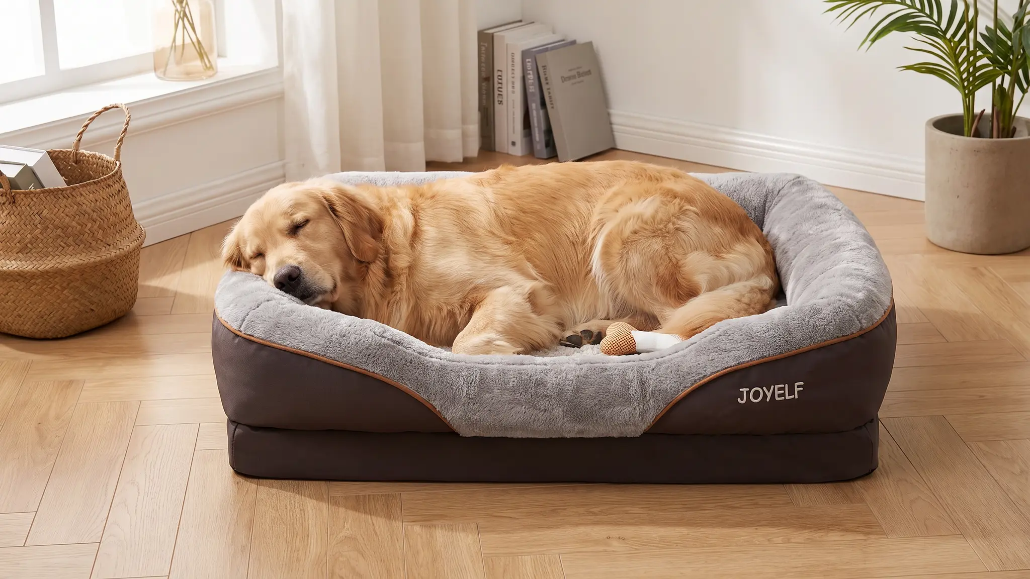 JOYELF Large Memory Foam Dog Bed, Orthopedic Dog Bed & Sofa with Removable Washable Cover in use
