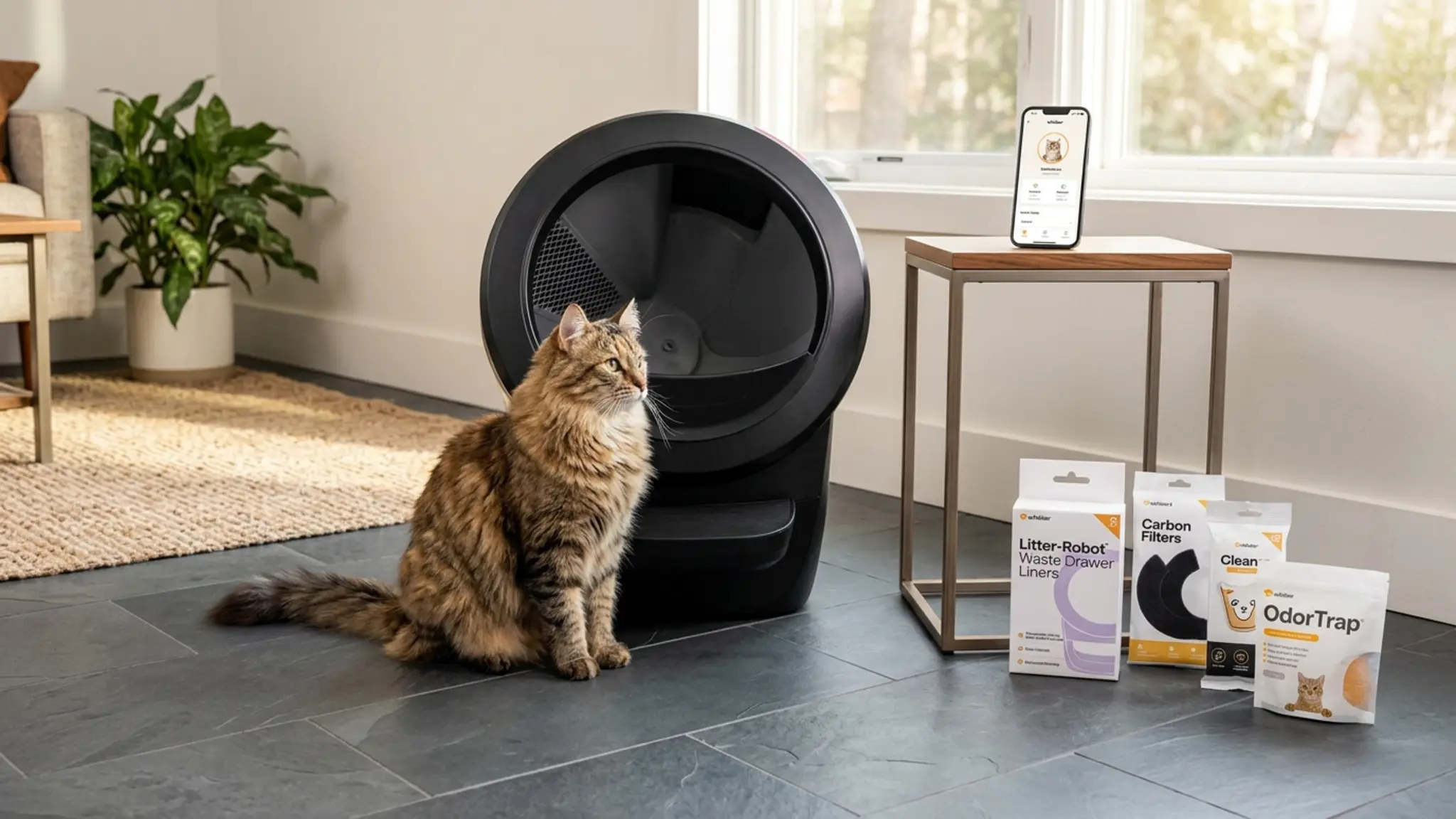 Litter-Robot 4 Supply and Accessory Bundle by Whisker, Black in use