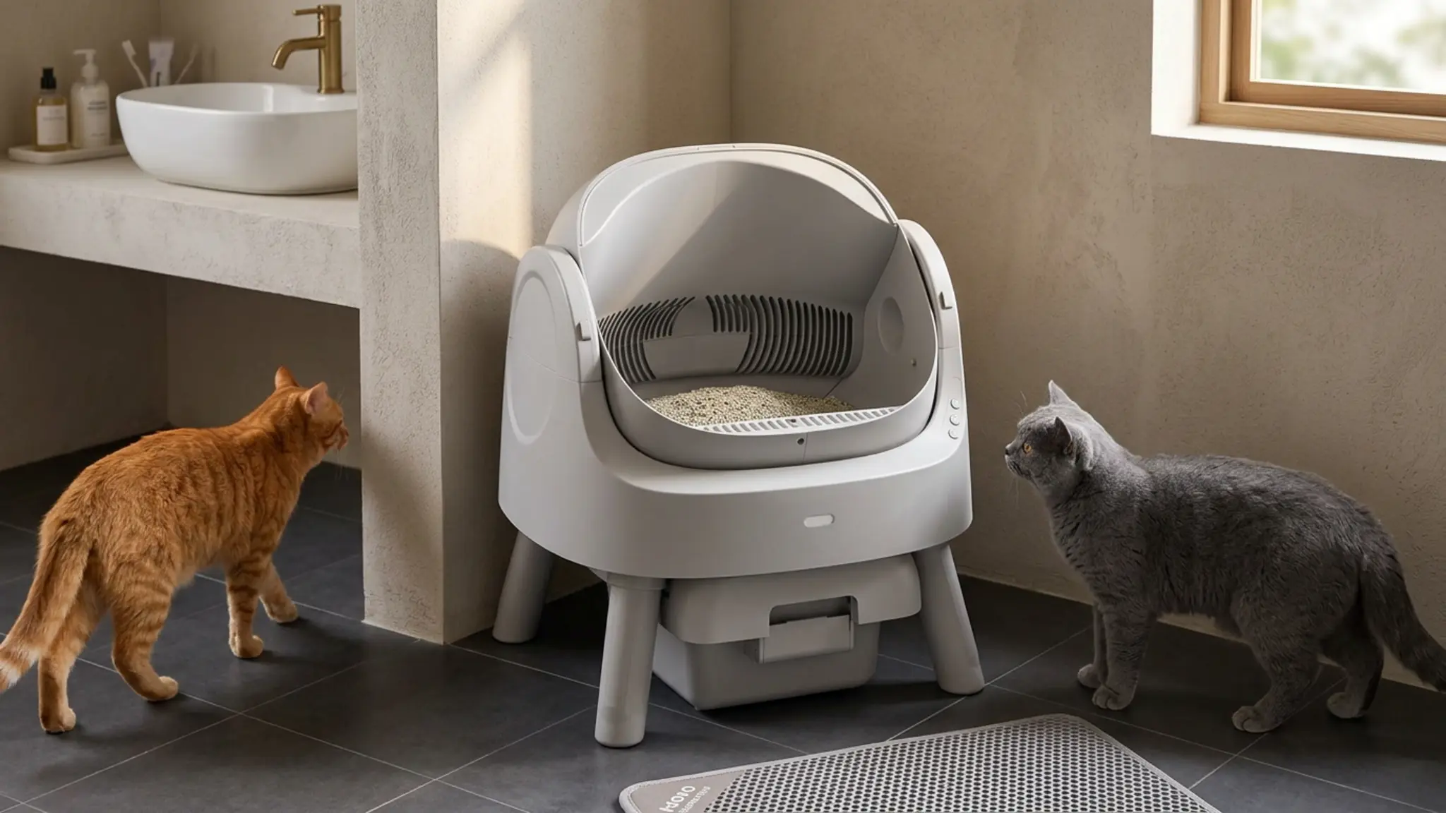Mimfam Automatic Self Cleaning Litter Box, with 4 Pairs Infrared Senor, Open-Top Design fo in use