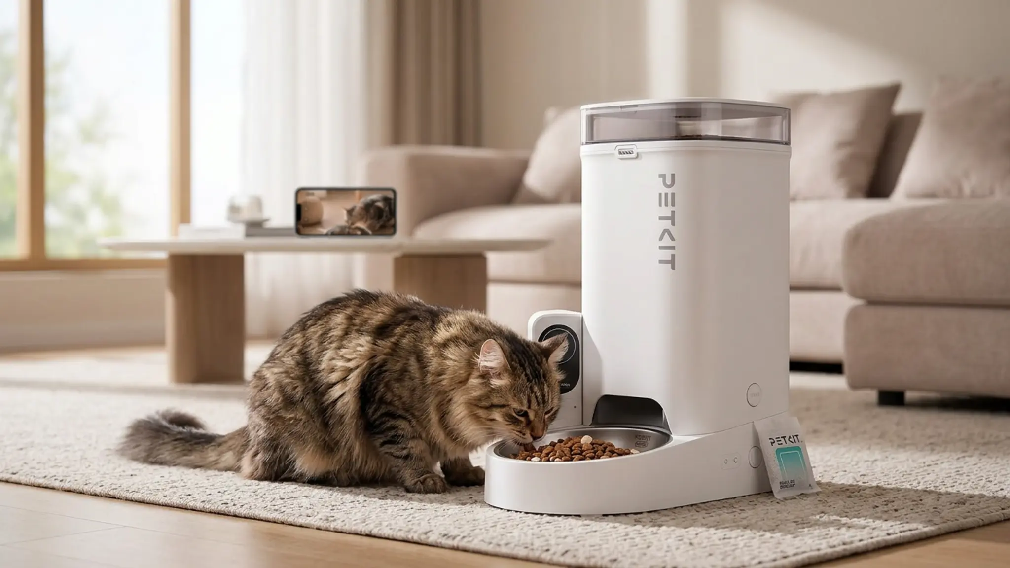 PETKIT Automatic Cat Feeder with Camera, 1080P HD Video with Night Vision, 2.4G WiFi Pet F in use
