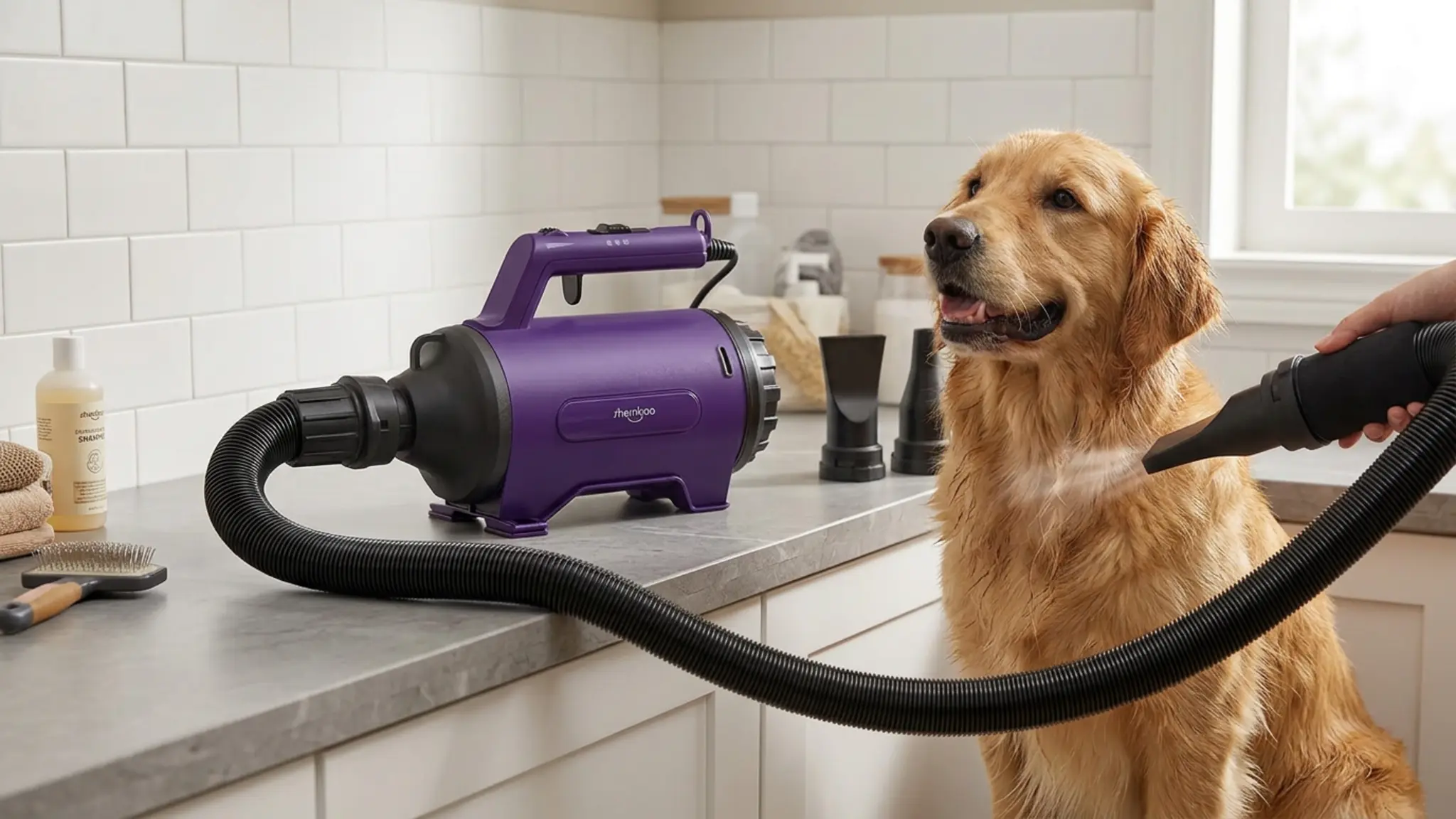 Dog Dryer High Velocity Pet Dog Grooming Force Hair Dryer/Blower | High velocity force blo in use