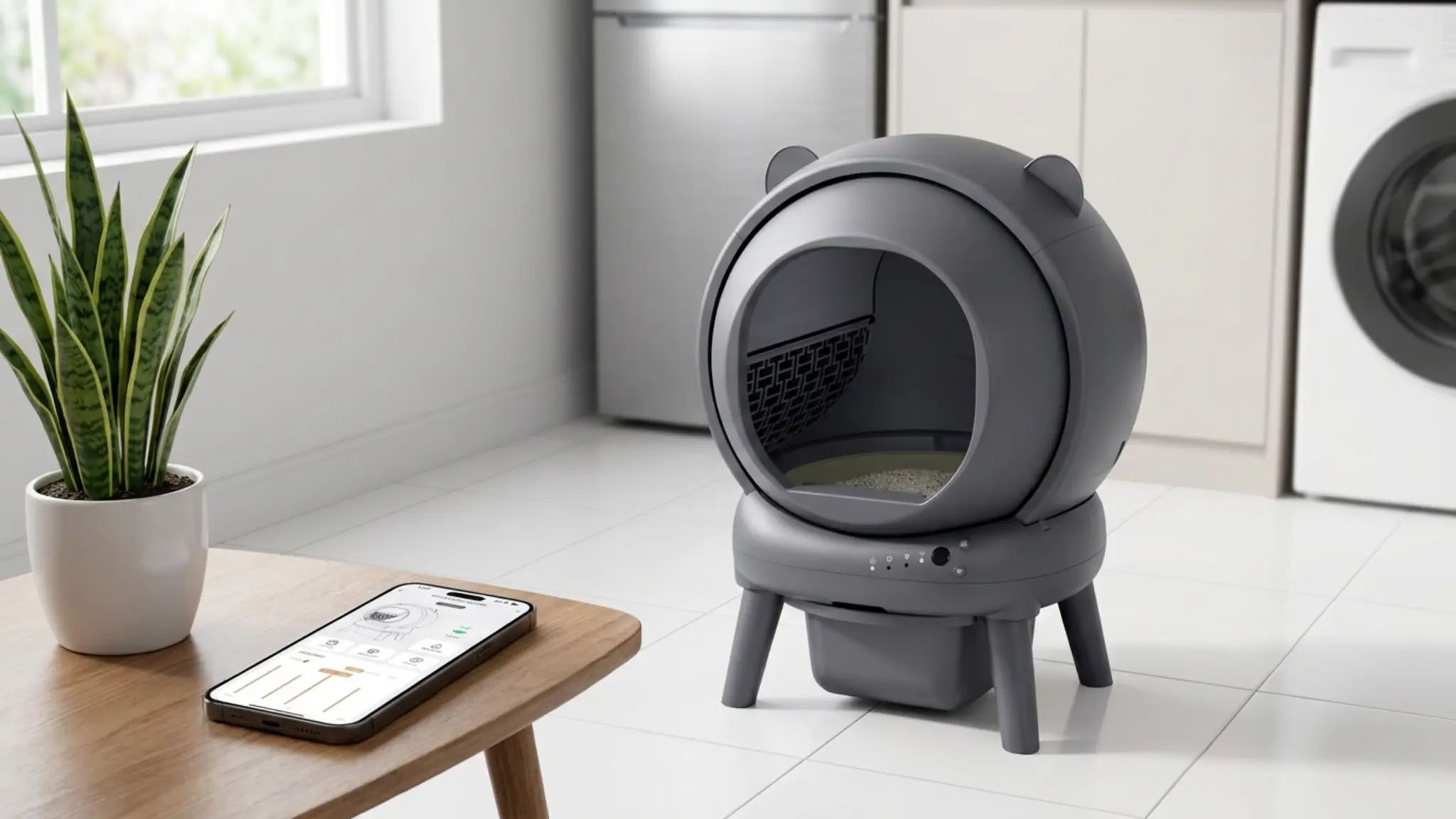 Automatic Litter Box, Dual Safety Sensors, App Control, Gray in use