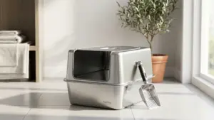 Stainless Steel Litter Box with Metal Lid and Scoop - Enclosed Metal Litter Box for Large product view