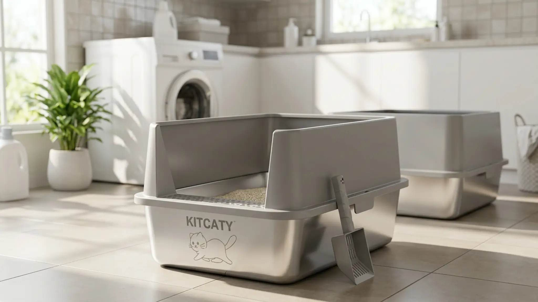 2PACK Stainless Steel Litter Box, Metal Litter Boxs with Lid High Sides, XL Extra Large Li product view