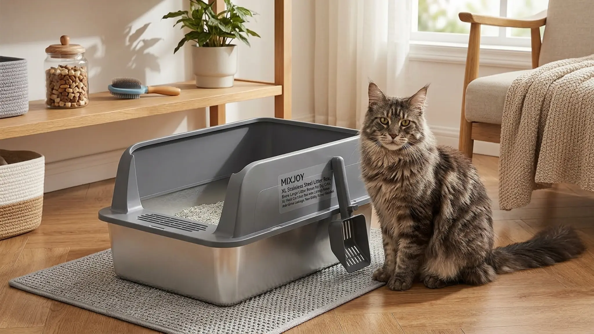 Stainless Steel Litter Box Review 2026: MIXJOY Pros & Cons 2 Stainless Steel Litter Box in action